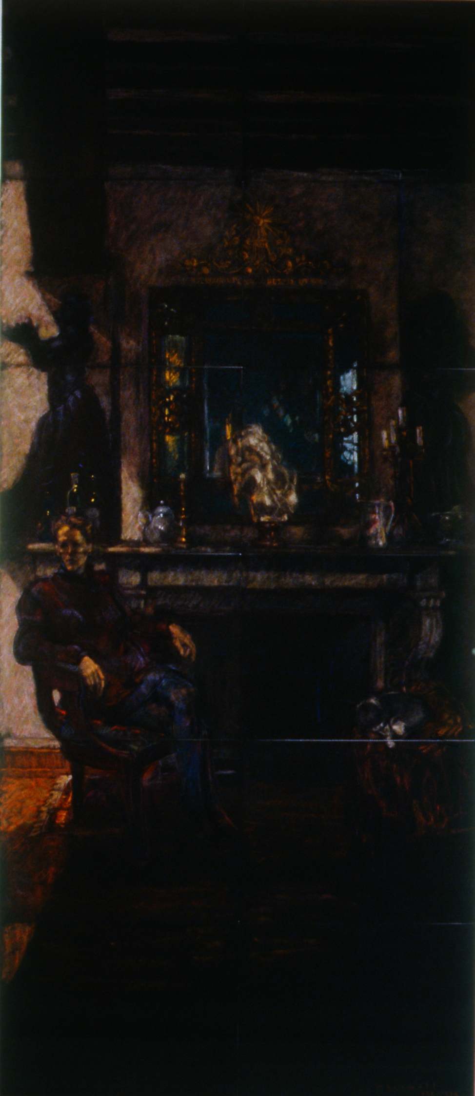 The Fireplace - East Wall, 1988/93, Joseph Plaskett, soft pastel drawings on 12 panels, 300 cm x 130 cm, 2002.02.01. Gift of the artist.