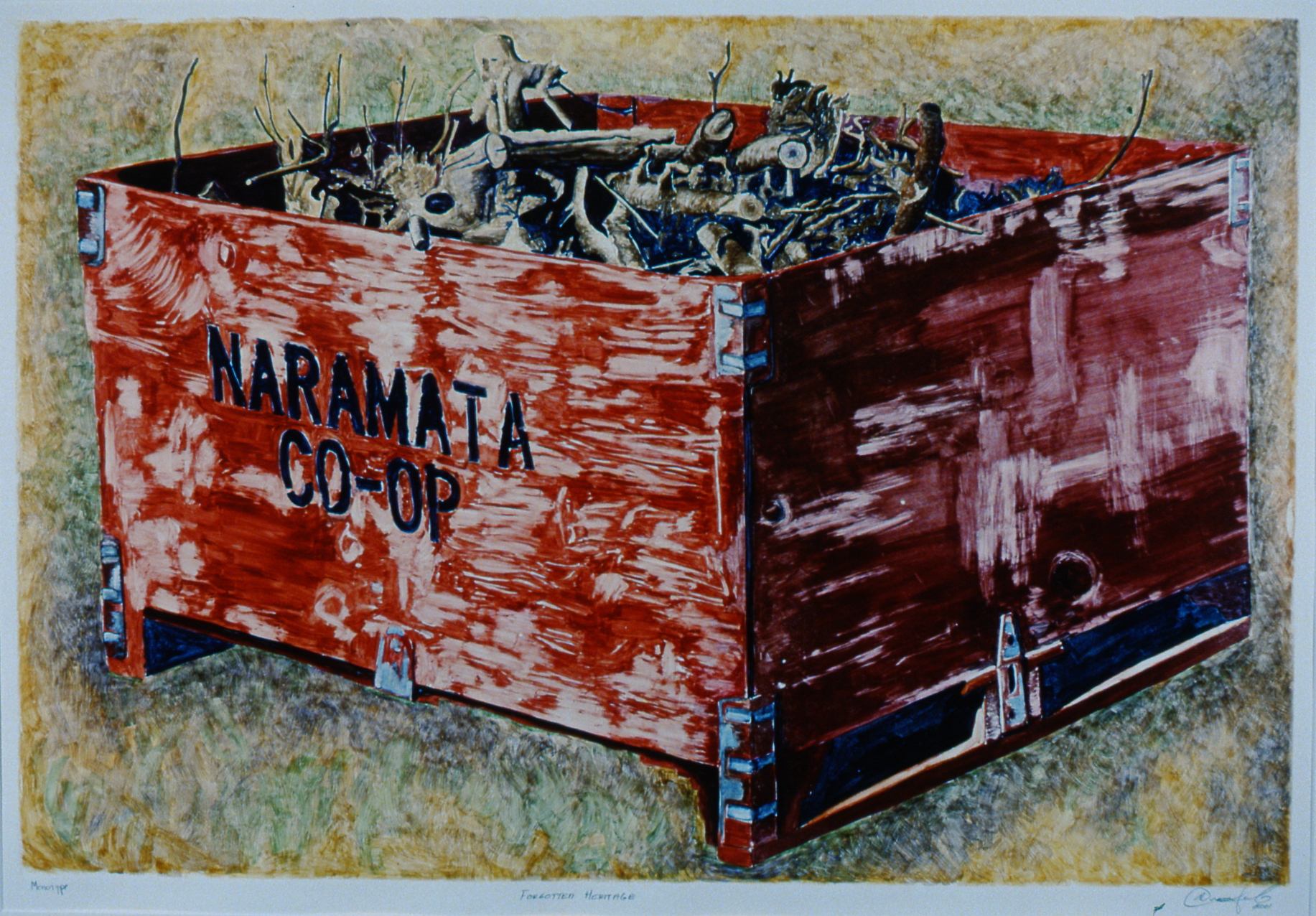 Forgotten Heritage , 2000, Jan Crawford, monotype print on paper, 36" x 24", 2002.05.01. Gift of the artist.