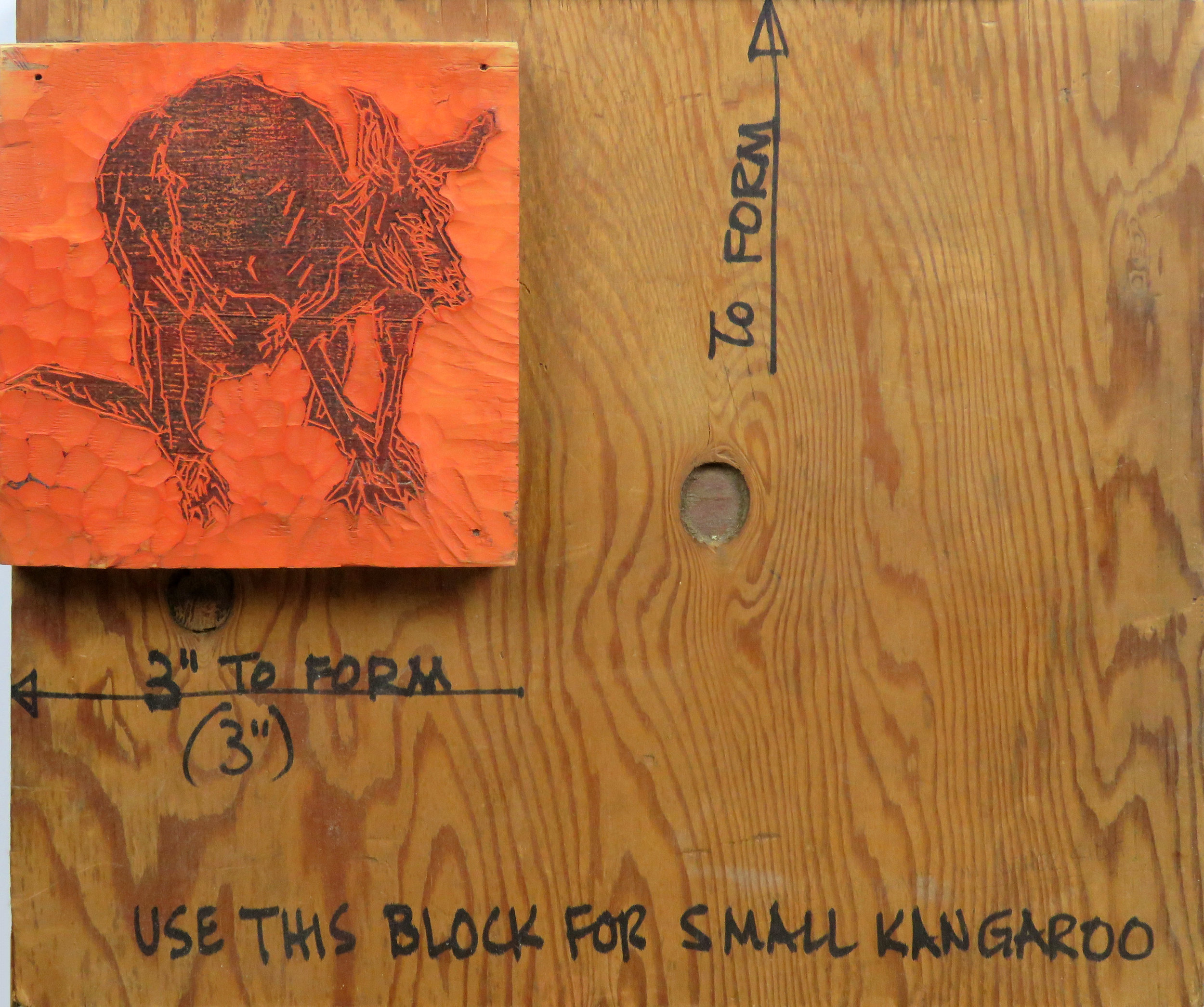 Two Kangaroos woodcut block on plywood.jpg