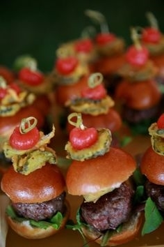 All Beef Sliders with Fried Pickles and Cherry Bomb