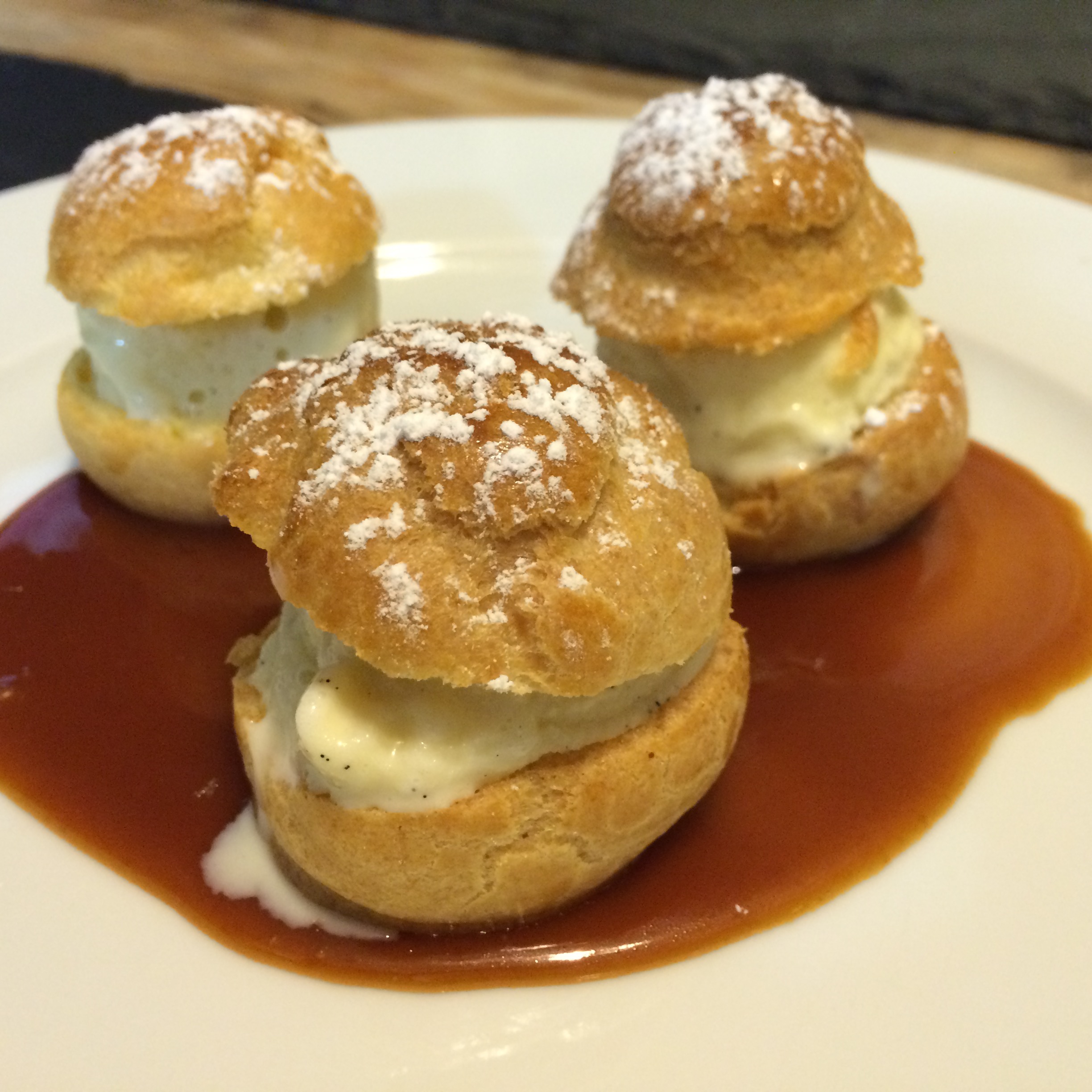 Popcorn Ice Cream Profiteroles with Salted Caramel Sauce