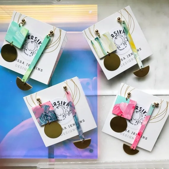 Asymmetrical Painted Acrylic + Brass Earrings