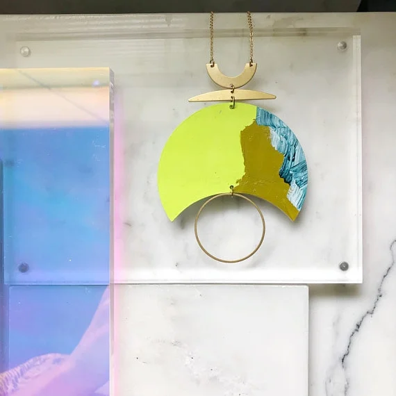 Geometric Painted Acrylic + Brass Necklace