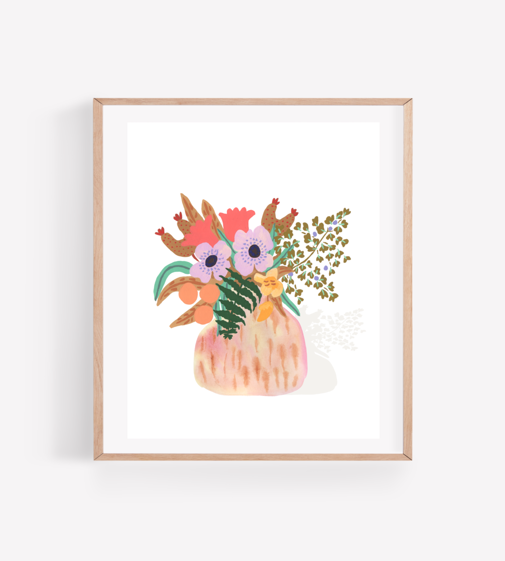 8x10 Pink Flowers in Vase Floral Wall Decor Art Print Picture 8x10 Pink Flowers in Vase Floral Wall Decor Art Print Picture