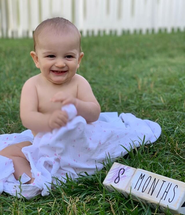 #8months 
I&rsquo;m late (as always), but #NoahFlynn is 8 months old as of June 7th! He&rsquo;s a master is the belly crawl and slithers all over the house in search of cords, paper and only the tiniest of toys. He has 3 baby teeth and continues to l
