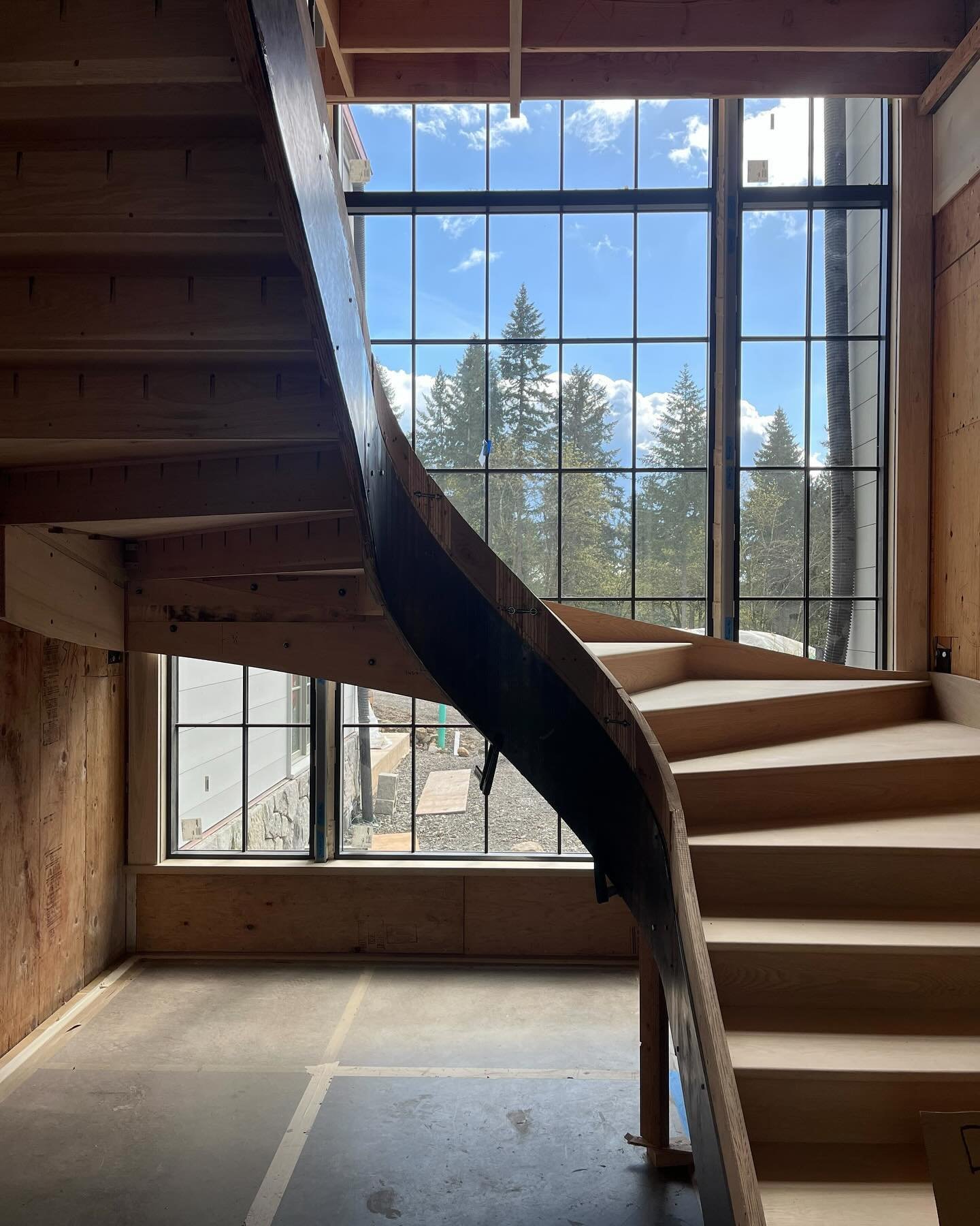 Just a Yianni Doulis Architecture Studio appreciation post.  @yiannidoulis can sure design a good-looking stair!  In this case two good looking stairs, actually :) 
.
Forest farmhouse in production 🌲💚