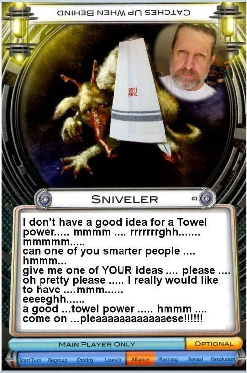 Winner: Cosmic Alien Towel Day 2018 - Sniveler by Ian Allen