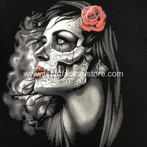 Sugar Skull Girl Woman Face Red Rose T-Shirt Design — T-Shirt Factory: Shop  Printed T-Shirts, Sweatshirts and Hoodies