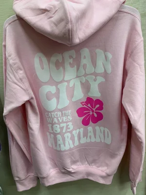 Catch The Waves Ocean City Maryland Purple Hibiscus Hoodie Purple