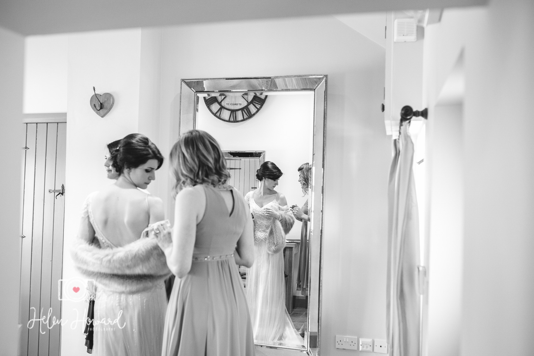 bridal preparation in black and white