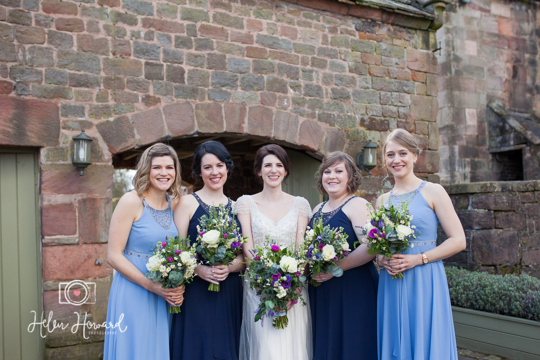 Bride and her bridesmaids outside the Ashes