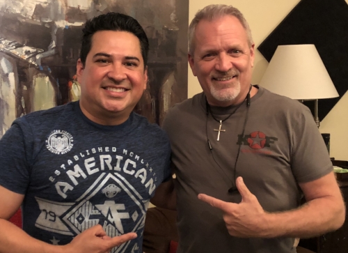 Six Sanchez and Camo (in a Kevin Fowler t-shirt)