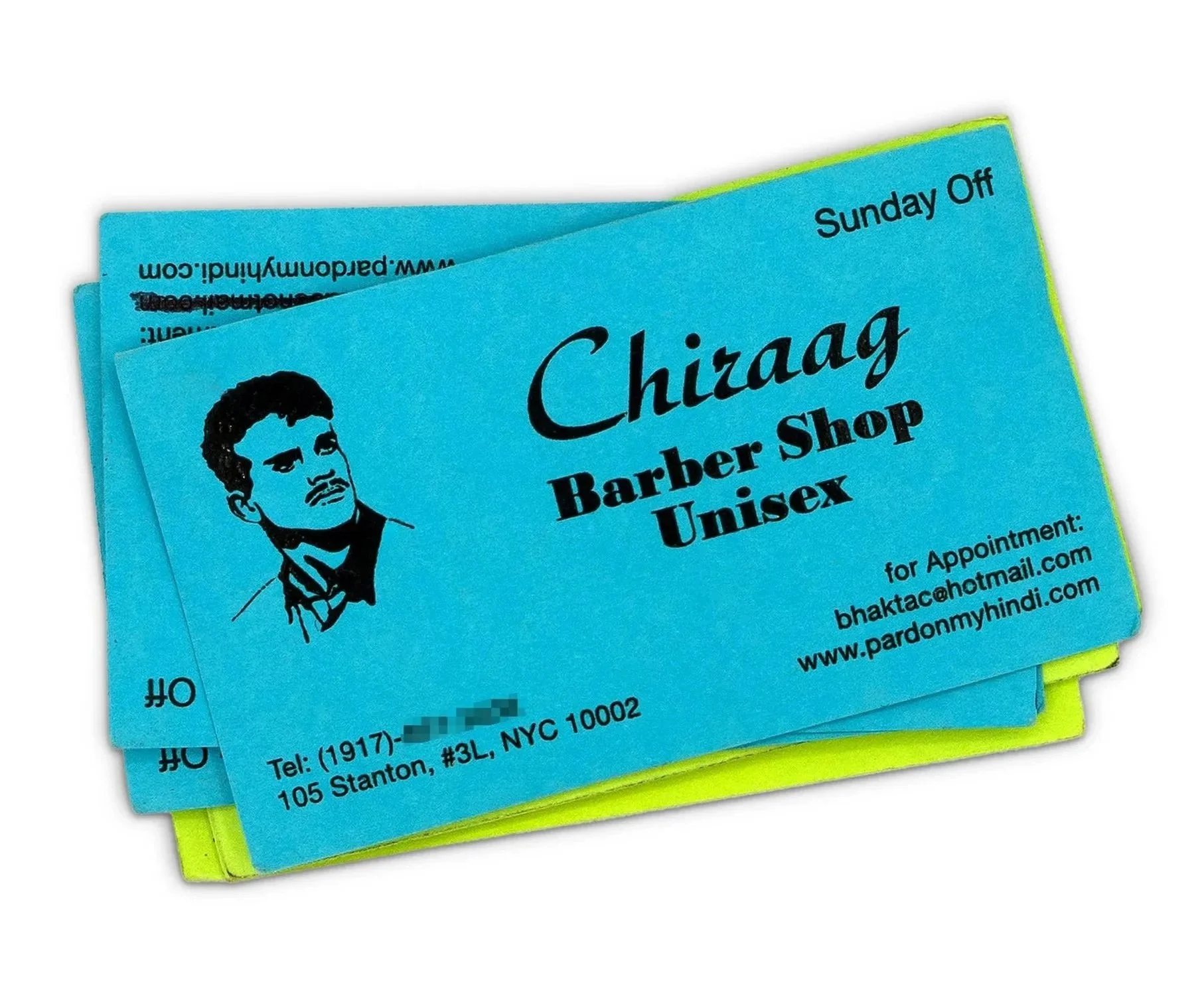 (2002) Business Cards, thermography on neon cardstock