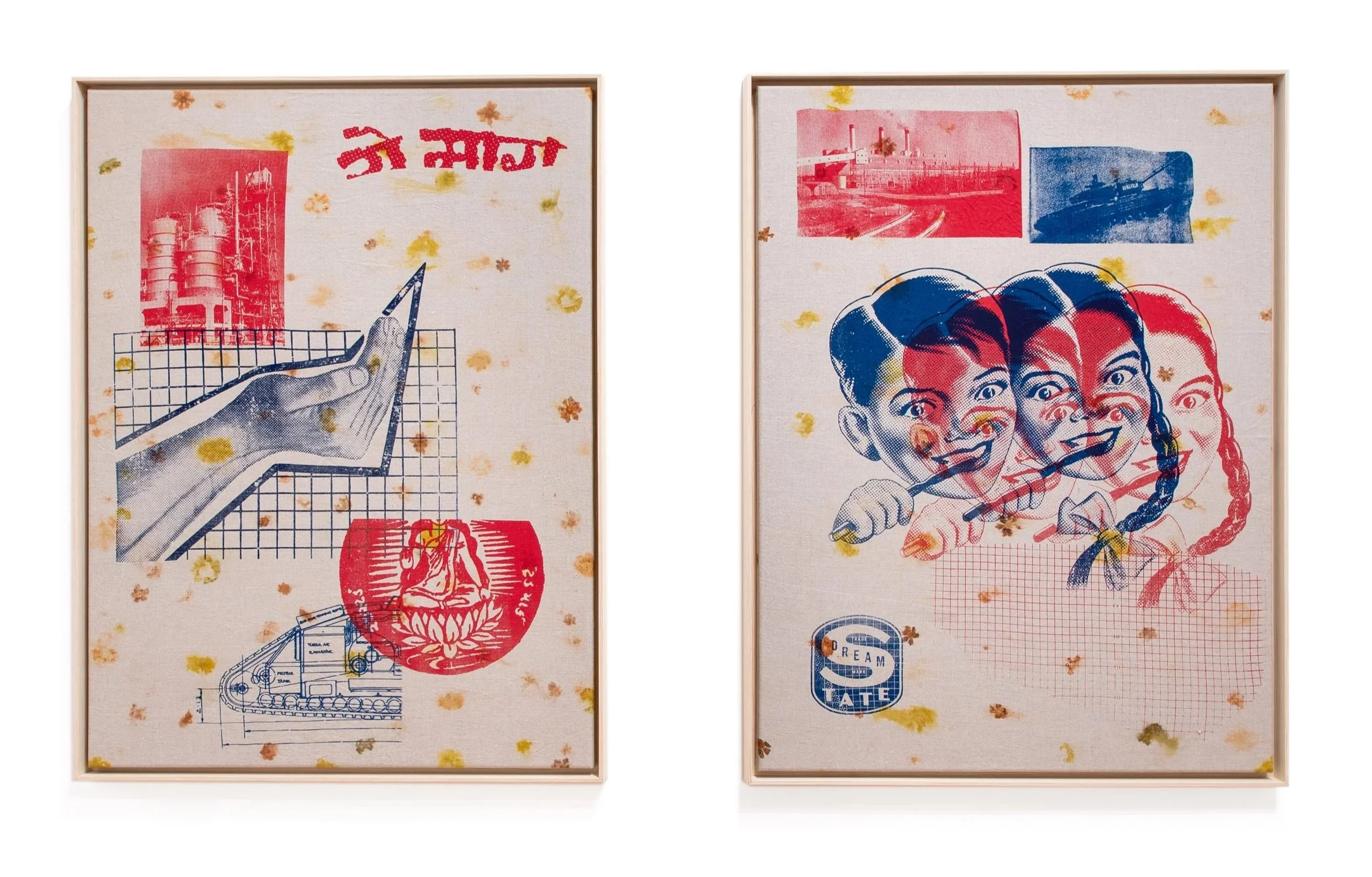  National Origins Formula  (No.1-8), 2022, Screenprints on Eco-Printed Linen with Coreopsis and Marigolds, 38 x 50 inches  Image ←  02  of  05  →
