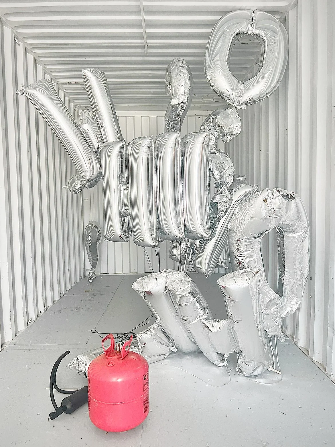 Who? Who? Who? Who?
(2026), Silver mylar inflatable question marks and letters with helium and oxygen; sizes vary
Celebrating the 25th Anniversary of Amiri Barakas work “Somebody Blew Up America"

Audio of Baraka performing the poem while accompanied