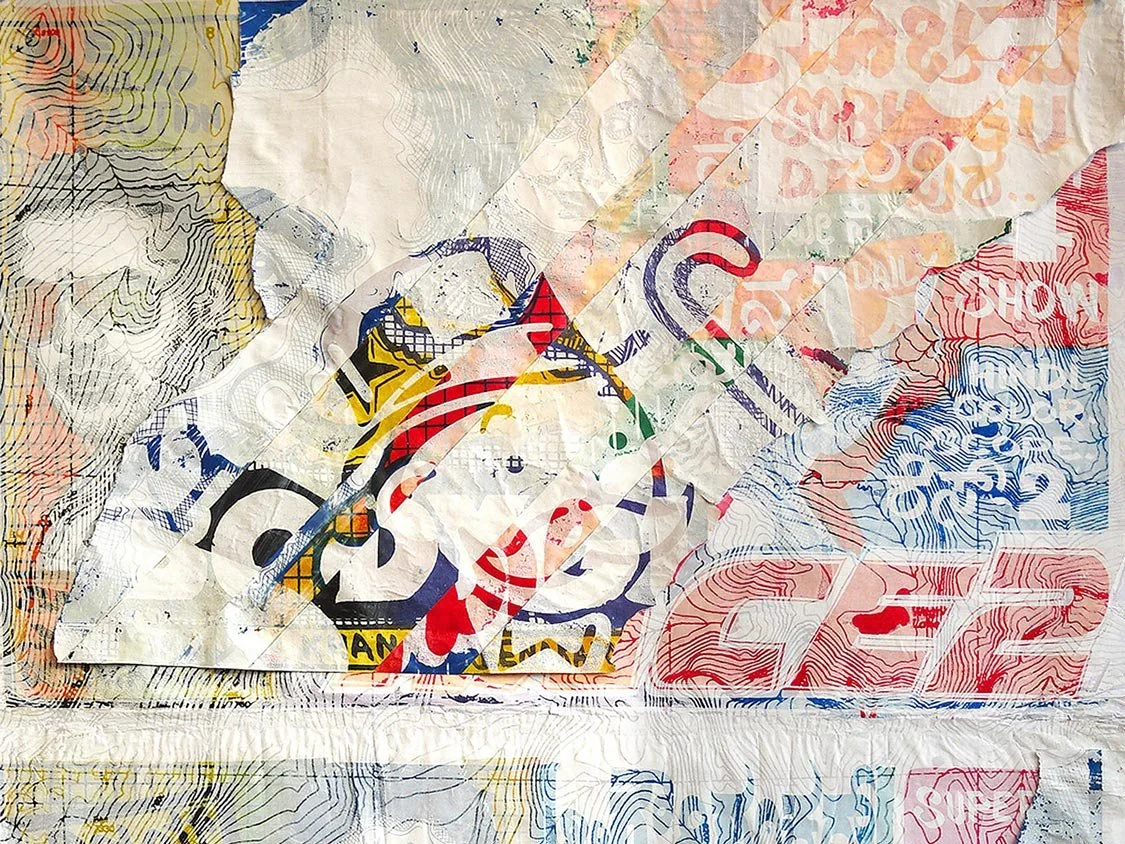 (2015) Washed No.1 , 30" x 40", Collage and Silkscreen on found lithographs