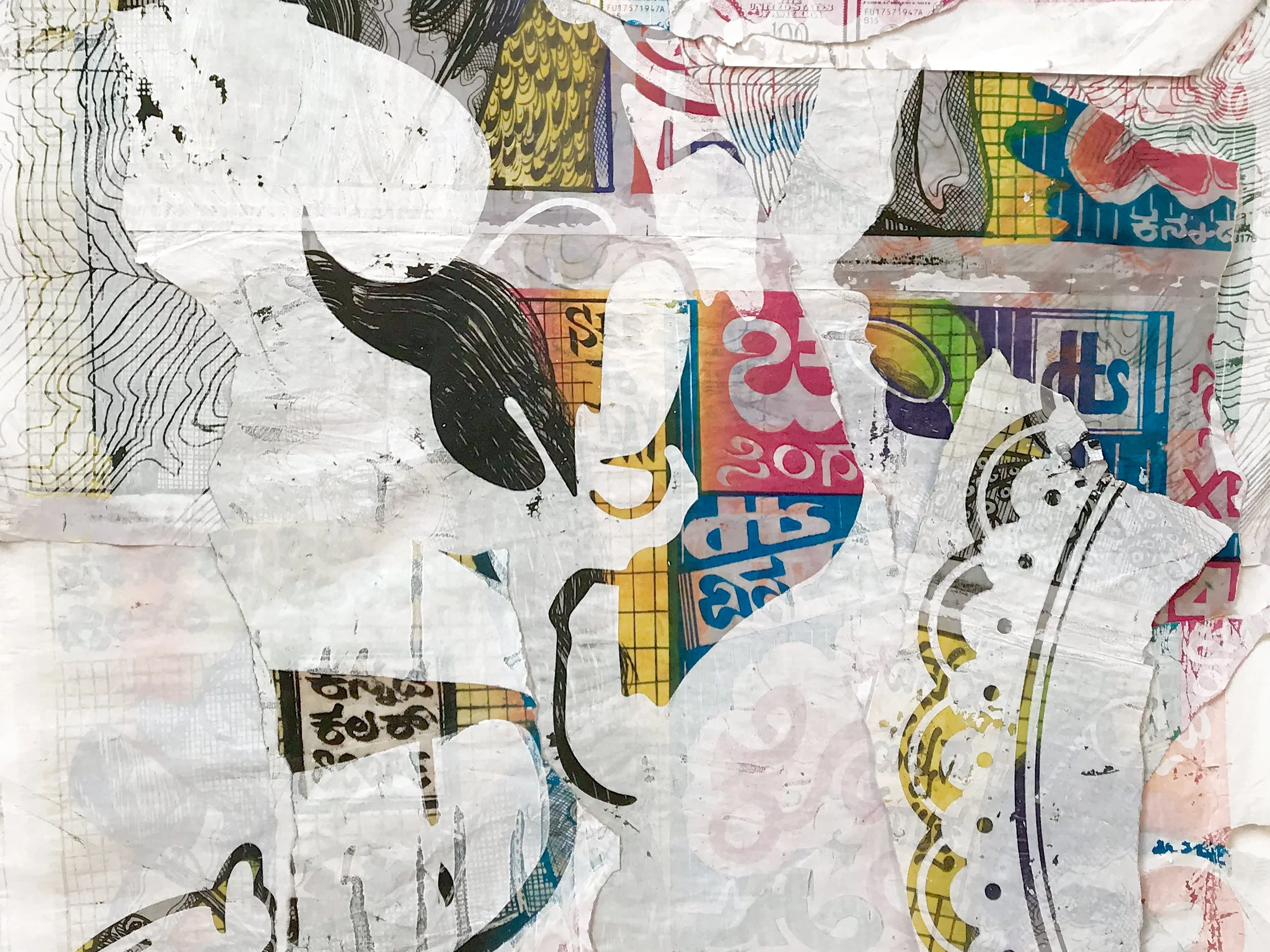  Washed  (Series), 2015-2018, Collage and Screenprint Ink on Found Lithographs