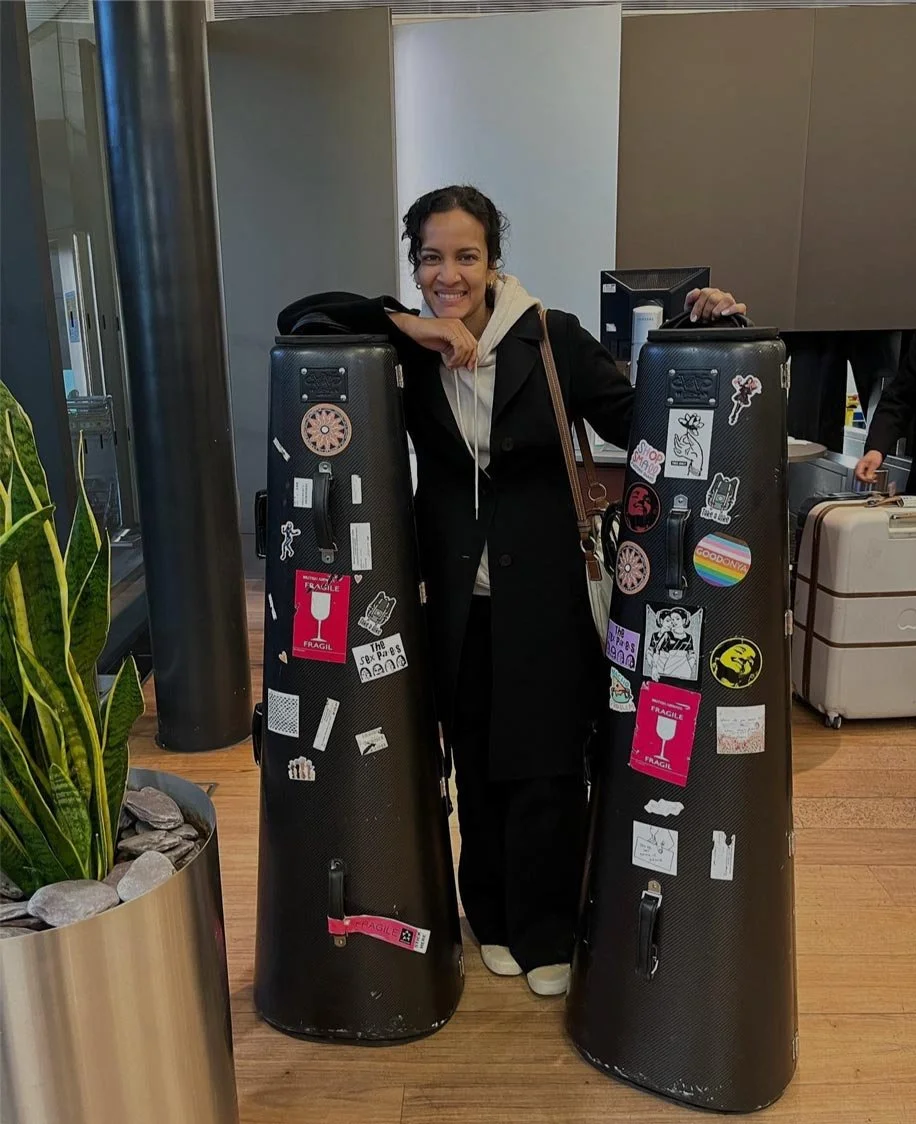 Anoushka Shankar and her sitar cases