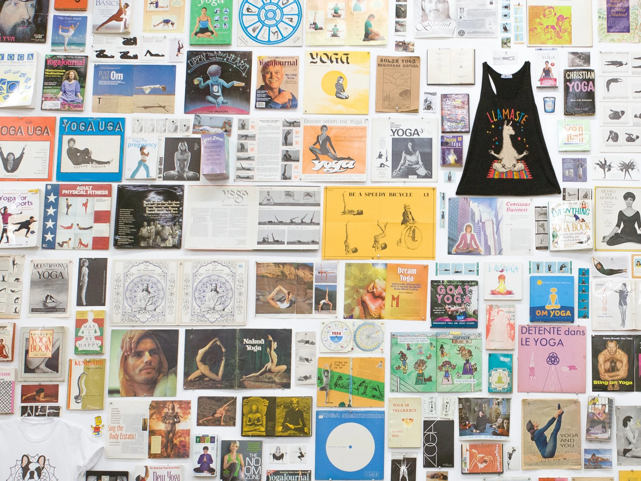  #WhitePeopleDoingYoga  2014-2019, Installation; Found Objects, 33.5 x 15 Feet