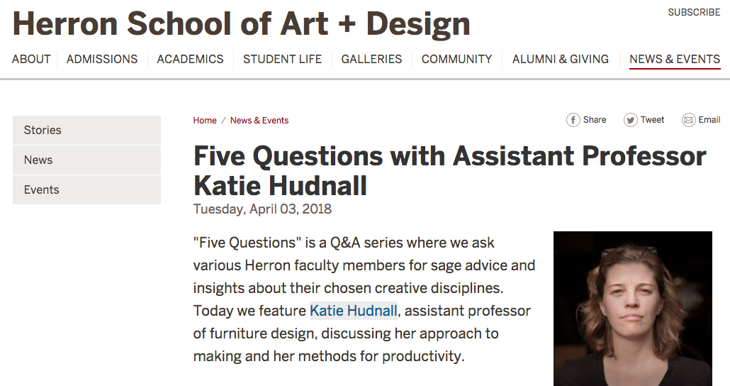 The amazing External Affairs staff at Herron School of Art and Design asked me if I would answer some questions for a new series they're doing profiling Herron faculty. Check out my answers here . If you have time, you should also read the first one about Lowell Isaac , one of our amazing teachers in Illustration - my colleagues are so cool! Heck, you should probably just keep an eye on EVERYTHING going on at Herron - it's a great place to work, and a great place to go to school! 