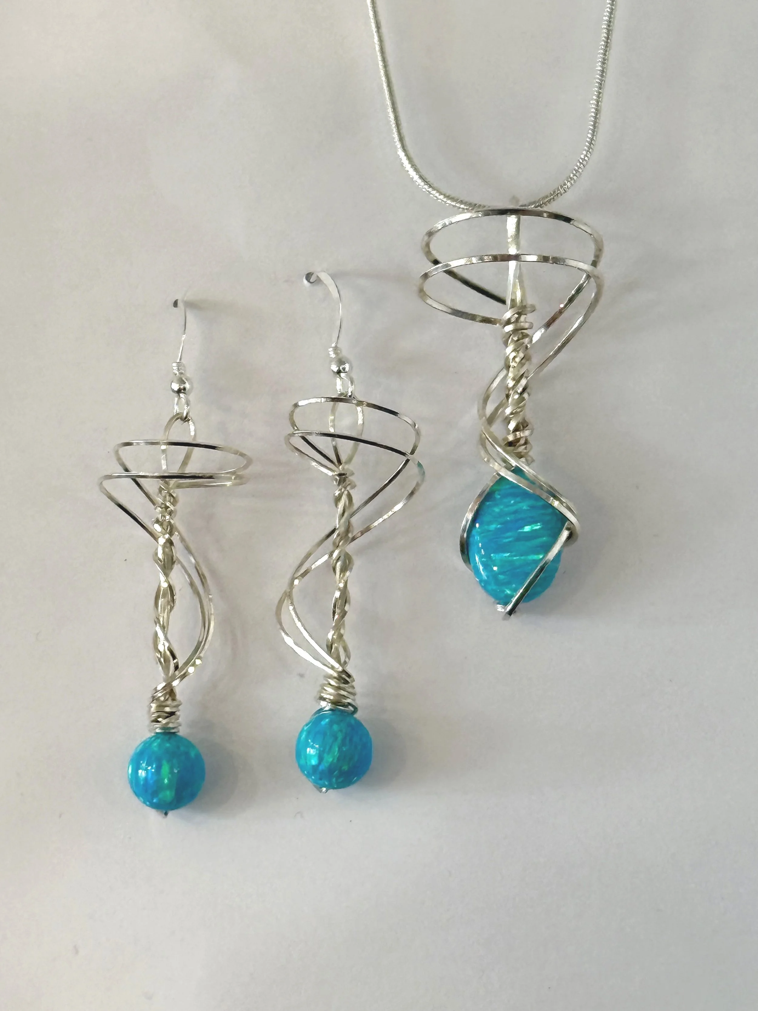 Lab-grown Blue Fire Opal Combo Set