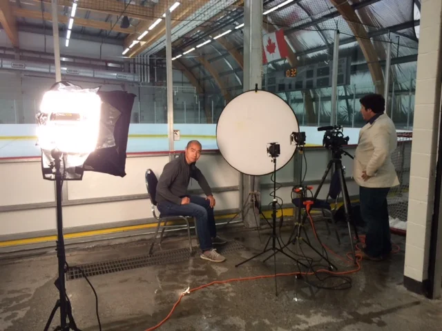 Sound man Ben sitting in as we prep for part 1 of our interview with Sheldon Kennedy
