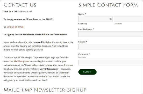 Contact Us/Newsletter Signup