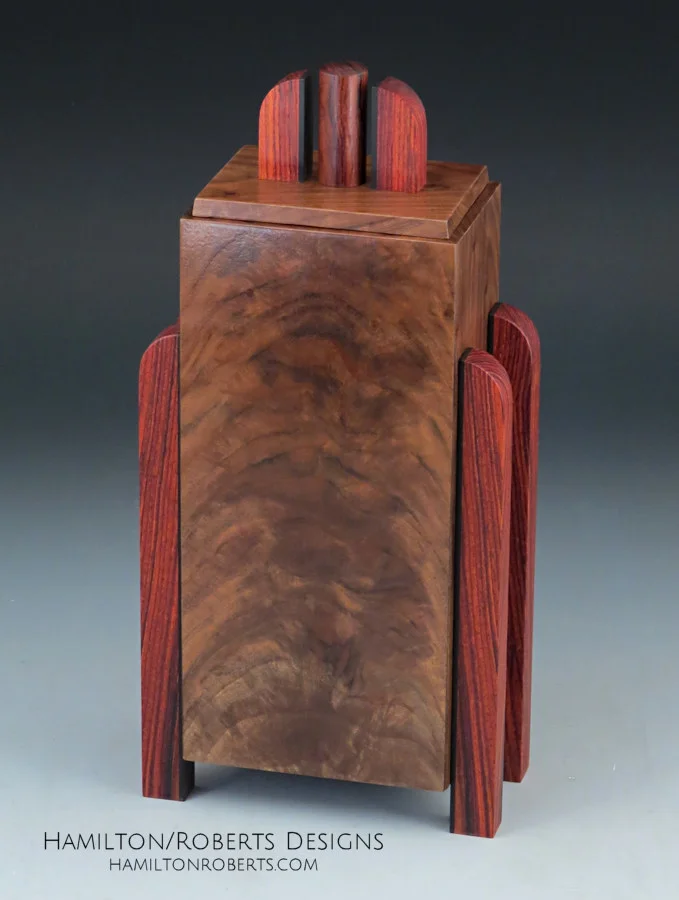 Crotch Figure Walnut and Cocobolo Rosewood deco box