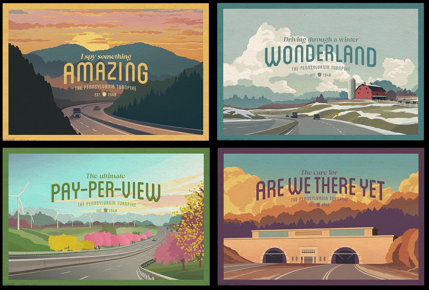 1950’s style travel posters for the PA Turnpike.