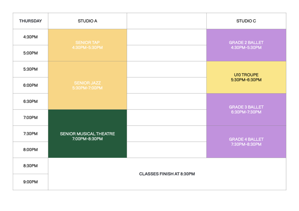 2024 Timetable — Centrestage Performing Arts School
