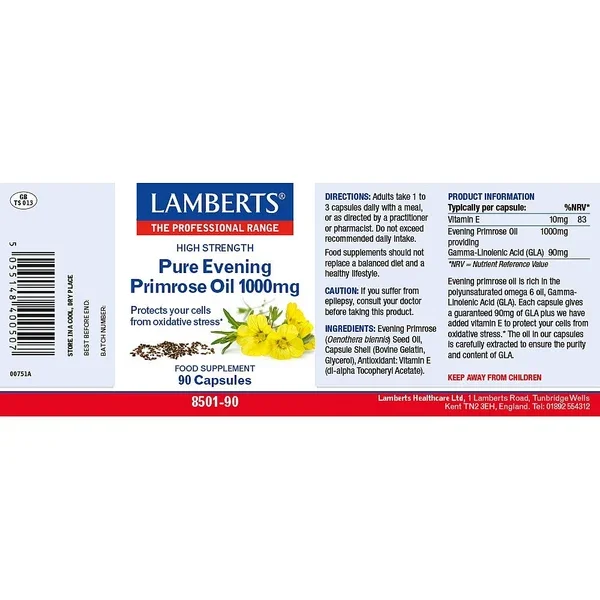 Pure Evening Primrose Oil – 1000mg - label – Lamberts.webp