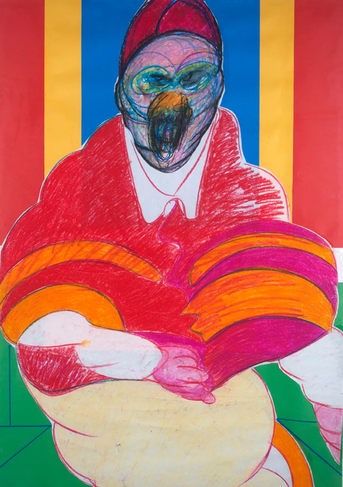 Untitled , (red pope) pastel and coloured paper collage paper 148x98cm frame 173x122cm signed Francis Bacon