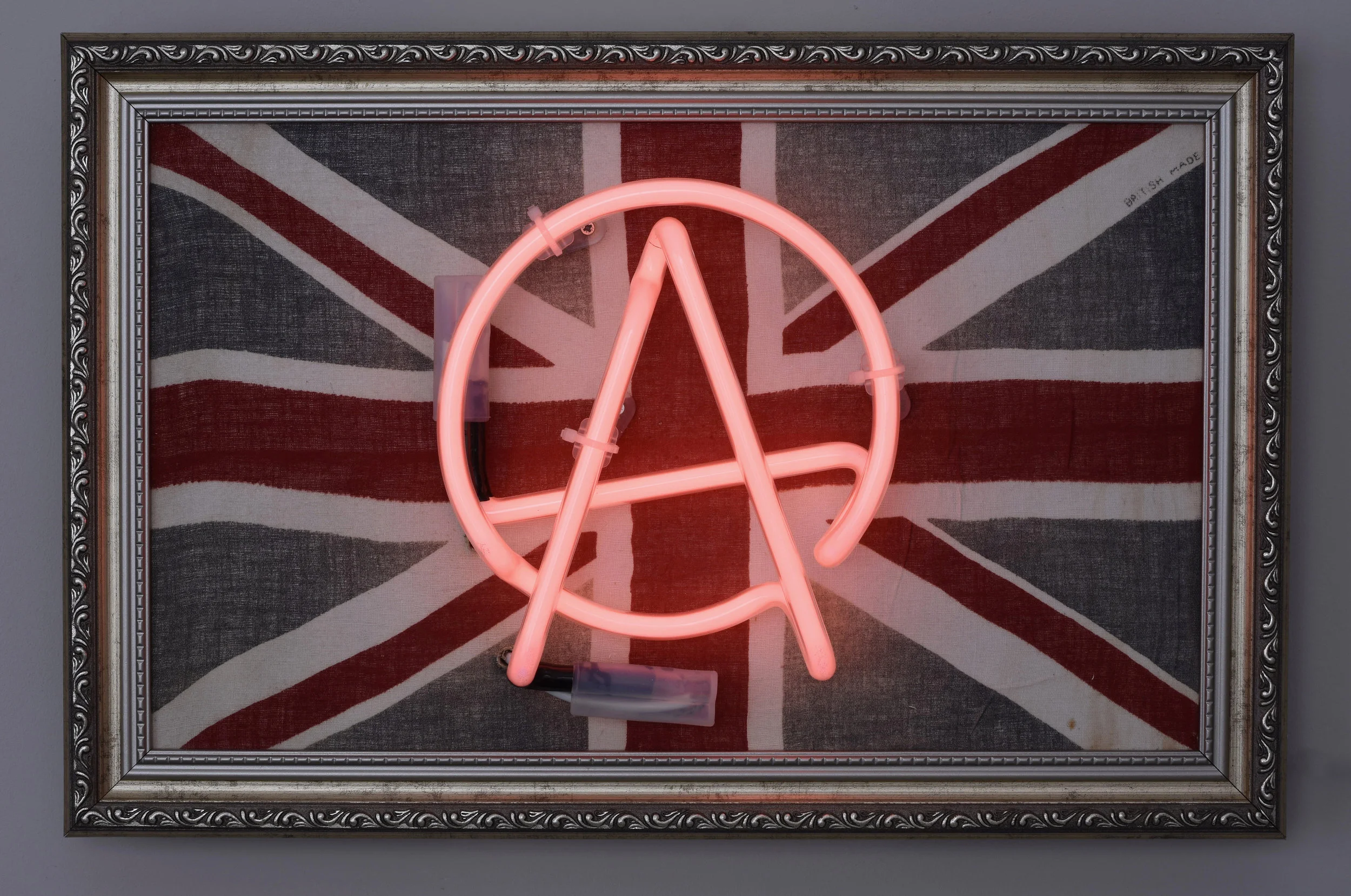 Illuminati Neon Baby Anarchy 2016 pink neon on vintage WWII flag 29x45cm