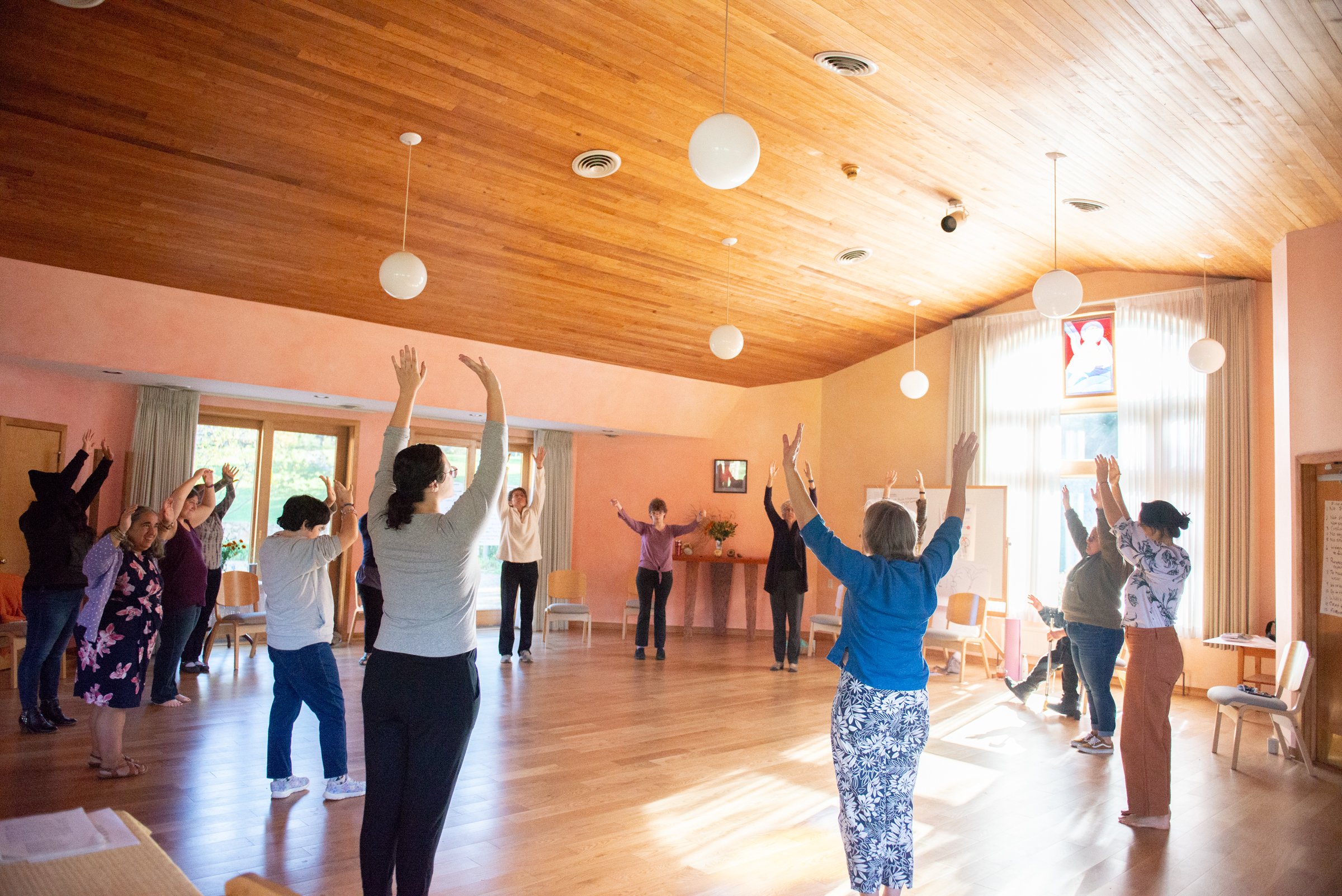 Participants in Soltane’s first Empowered Healing Immersion practicing movement in the style of eurythmy, a healing form of movement developed by Rudolf Steiner. 