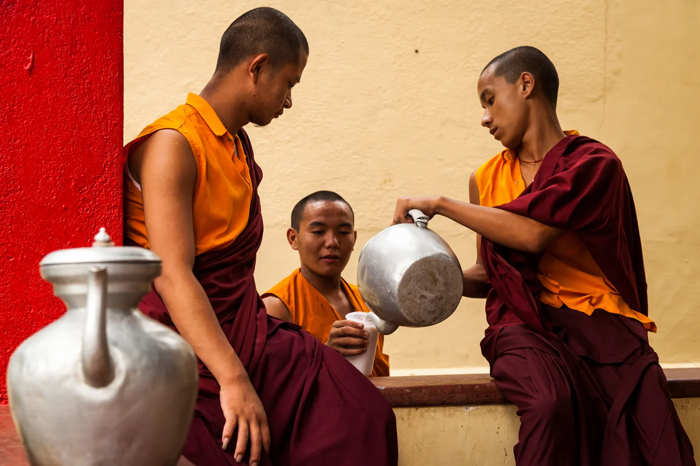 Buddhist Monks at The Namdroling Nyingmapa Monastery, Bylakuppe, Karnataka, India