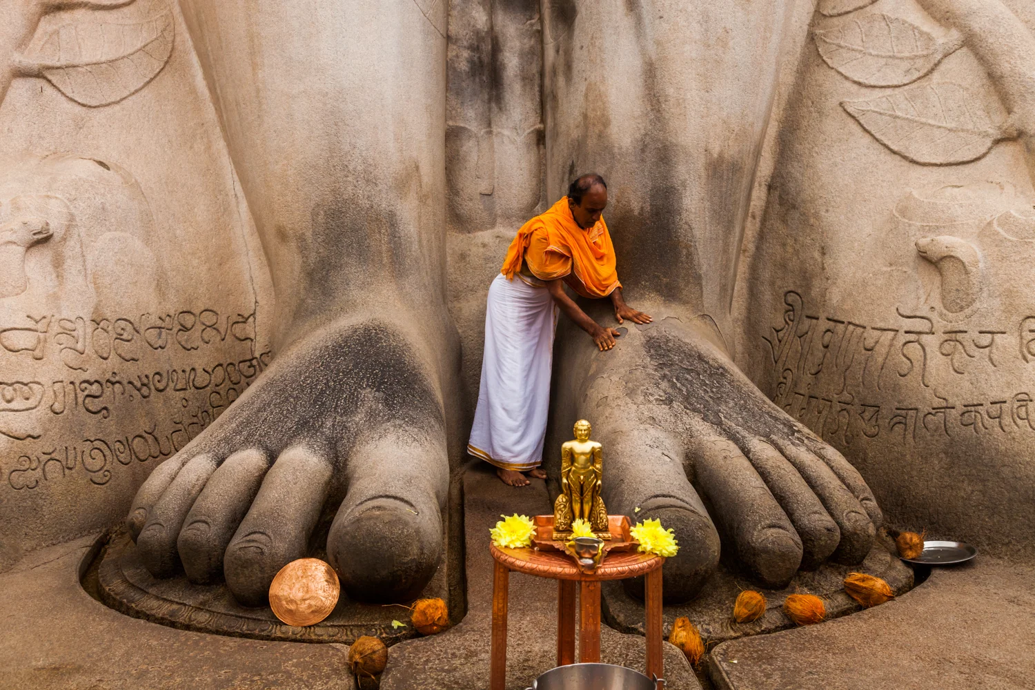 Priest at Gommateshwara Statue at Shravanabelagola, Karnataka, India