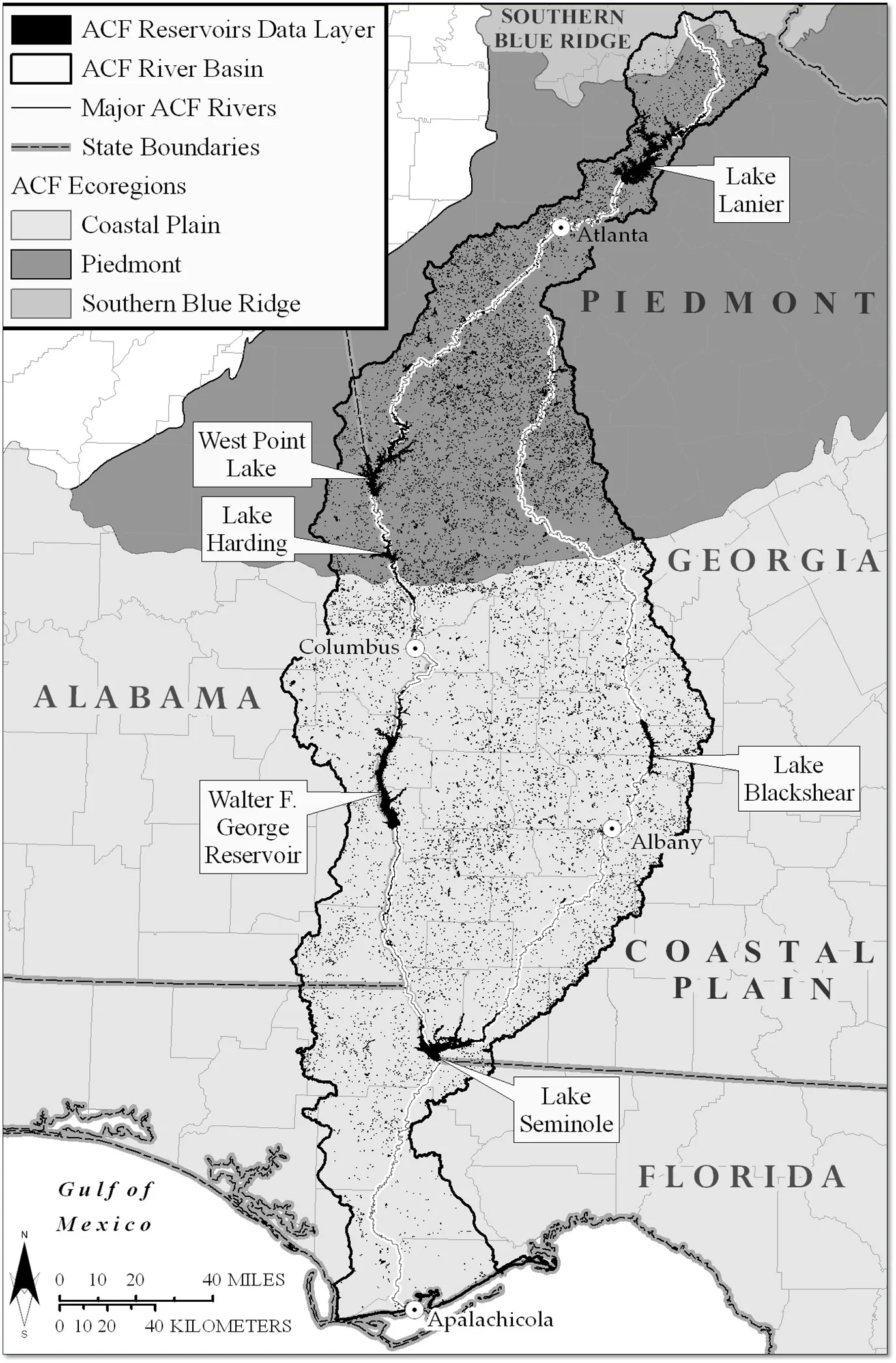  Map showing 25,000+ reservoirs in the Apalachicola, Chattahoochee, Flint River Basin. 