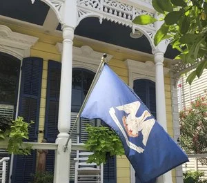 Louisiana state flag on yellow house porch.jpg