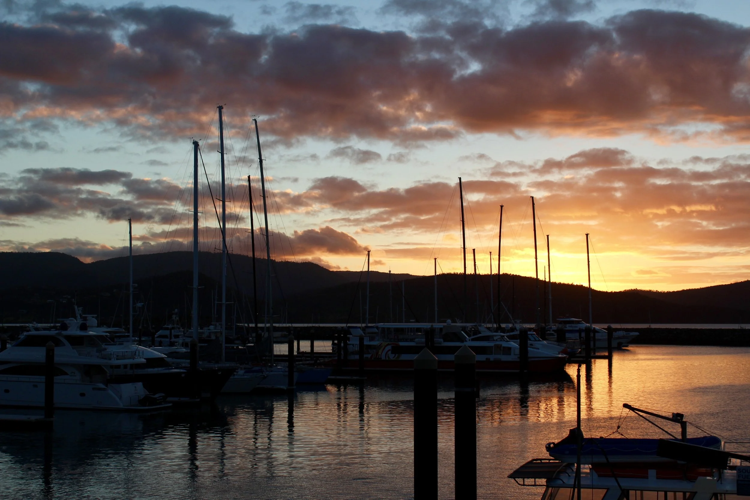 One of the few slow moments I experienced in Airlie Beach: sunset at the marina