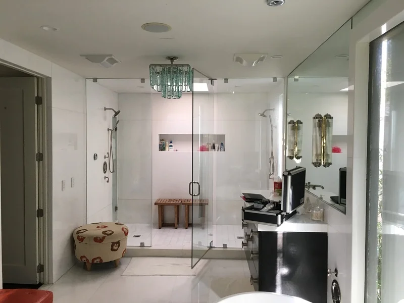 Master Bath with ceiling leak from plumbing above.