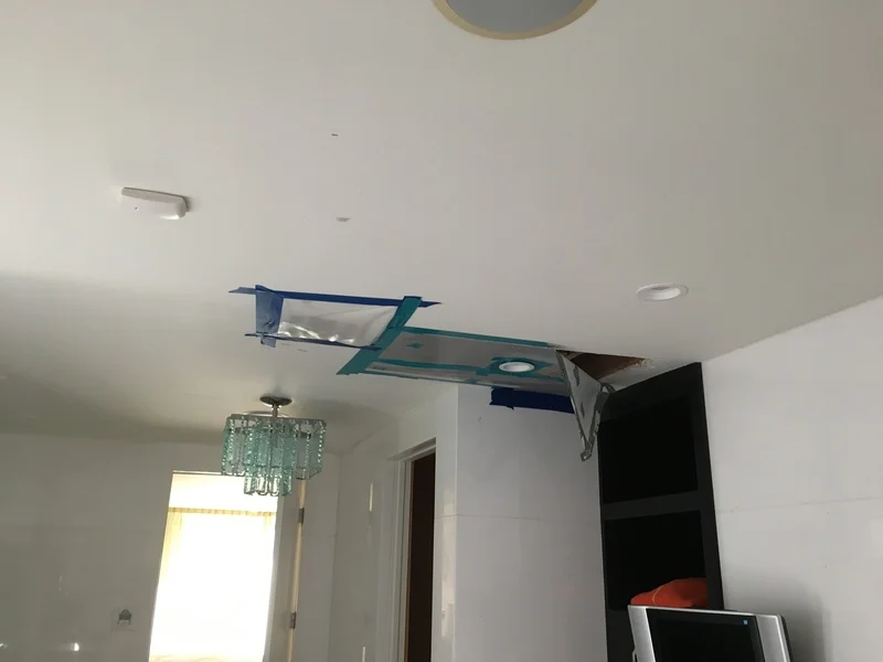 Master Bath with ceiling leak from plumbing above.