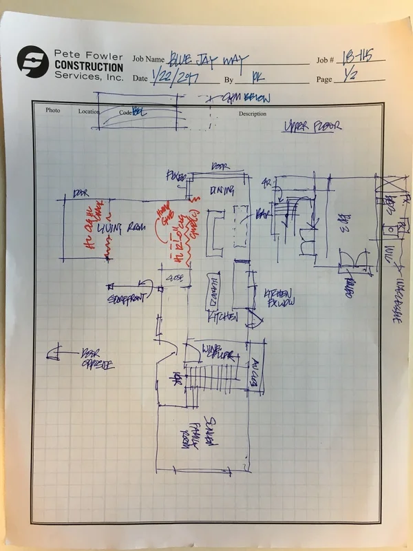 Handwritten floor plan drawn by the inspector in the field during the inspection.