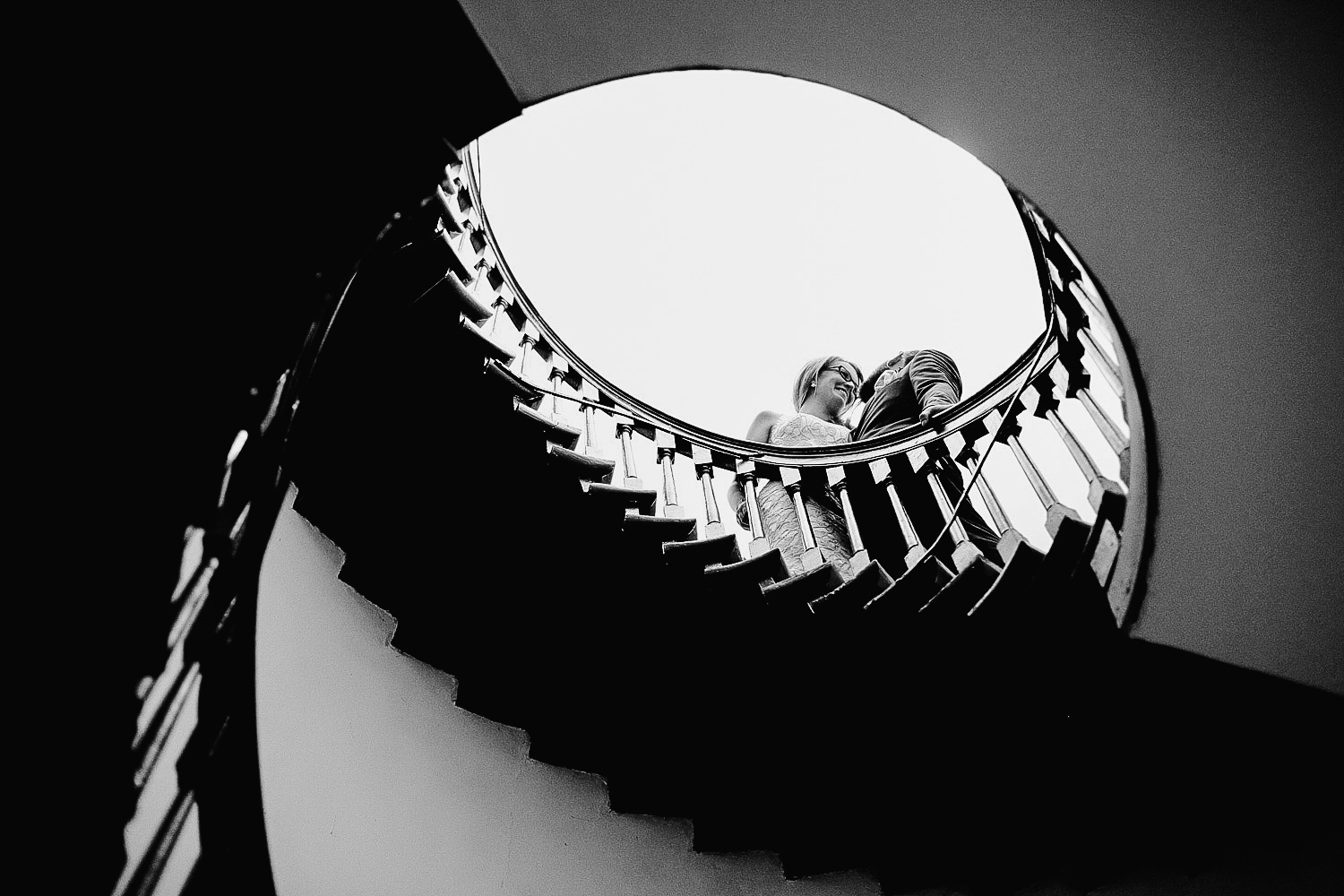 Bride and Groom Photo on Staircase in Bellinter House Meath