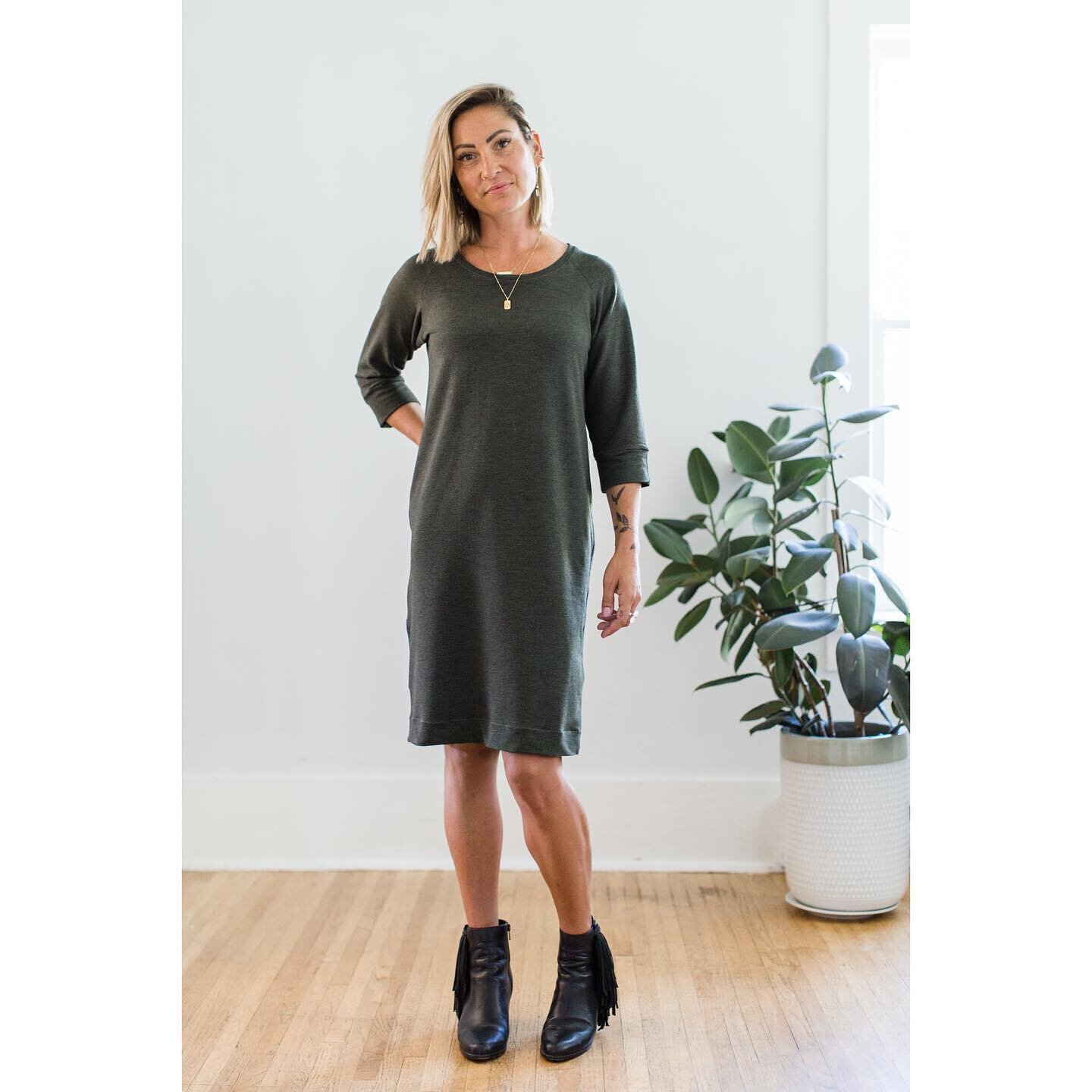 Included in our Winter Sale:  Our Sweatshirt Dress is made of our super soft organic cotton blend French Terry . Available in 8 sizes and 2 Lengths and the three colours that you see here.

Photos @amandamarycreative models @vanharlow @laurelboswells