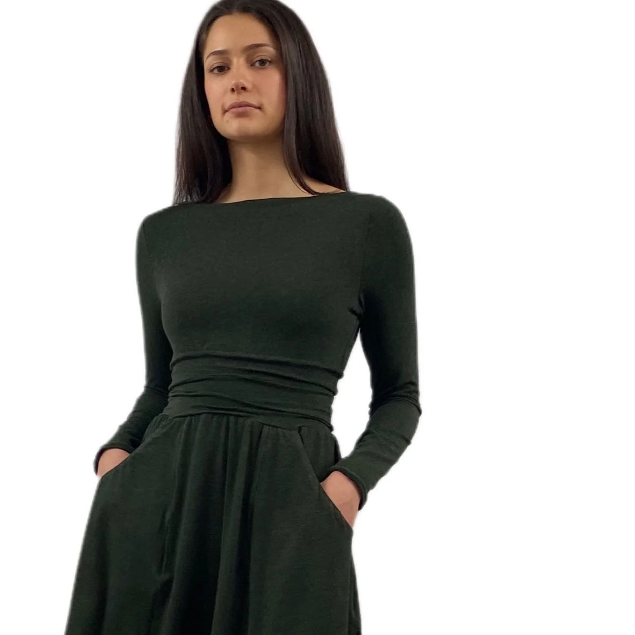 Sybil Dress in Heather Moss - proudly handmade in Canada. 

#handmade #shopsmall#sustainablestyle #ethicalfashion