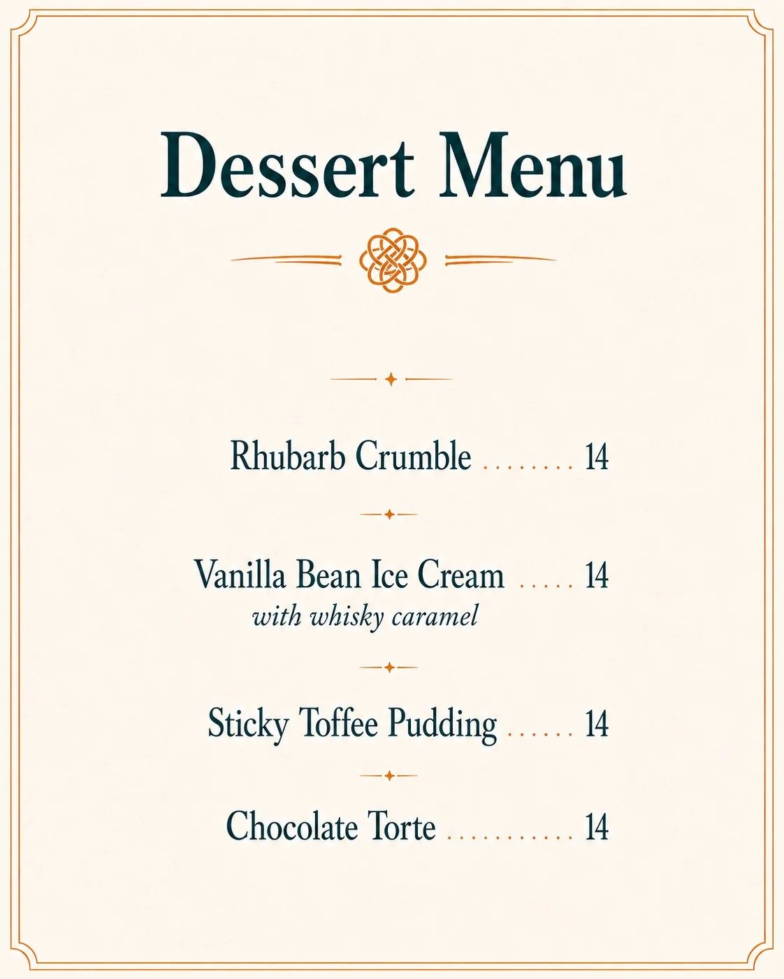 Glenora Inn Sample 2026 Spring Dessert Menu
