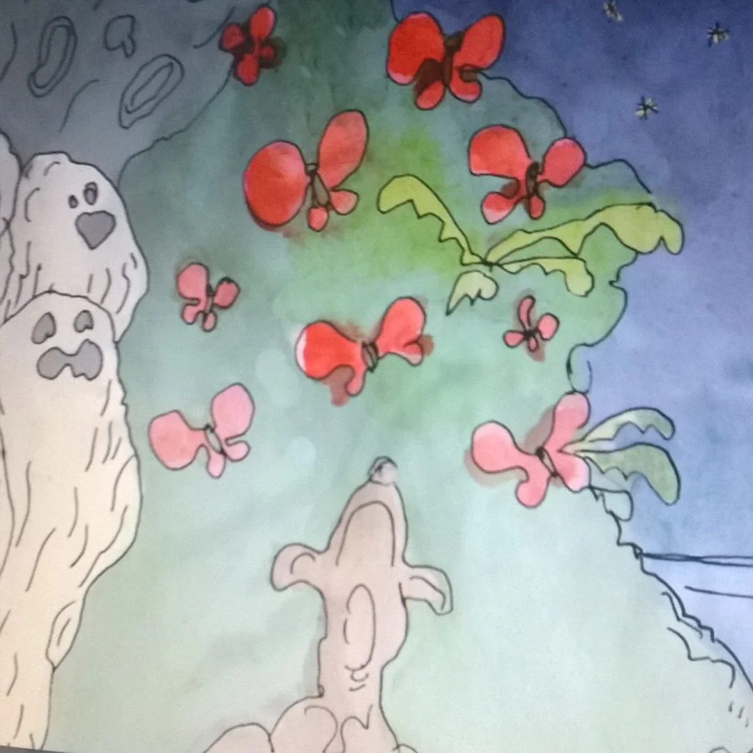 Dog chasing butterflies