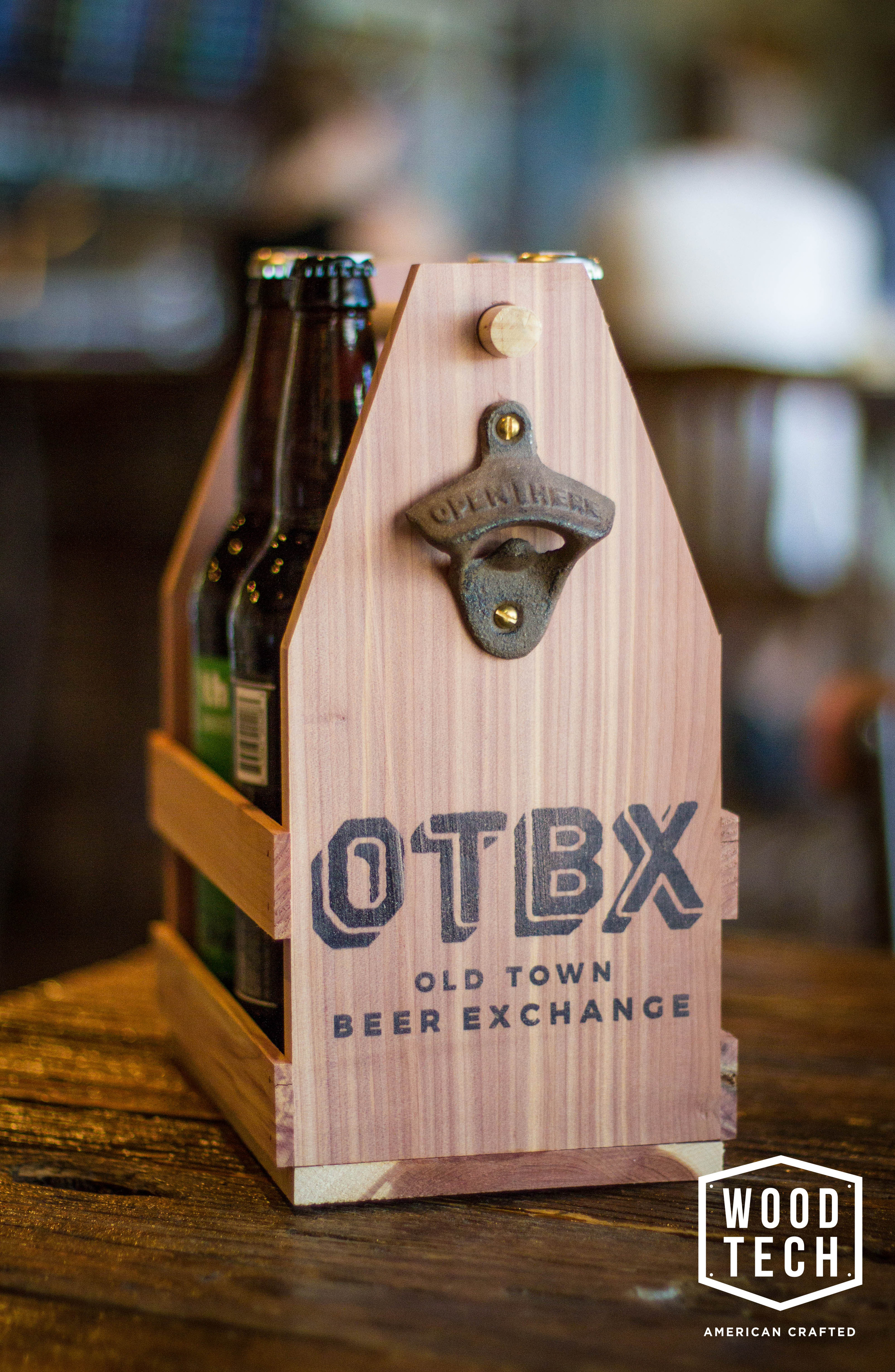 custom printed wooden beer tote