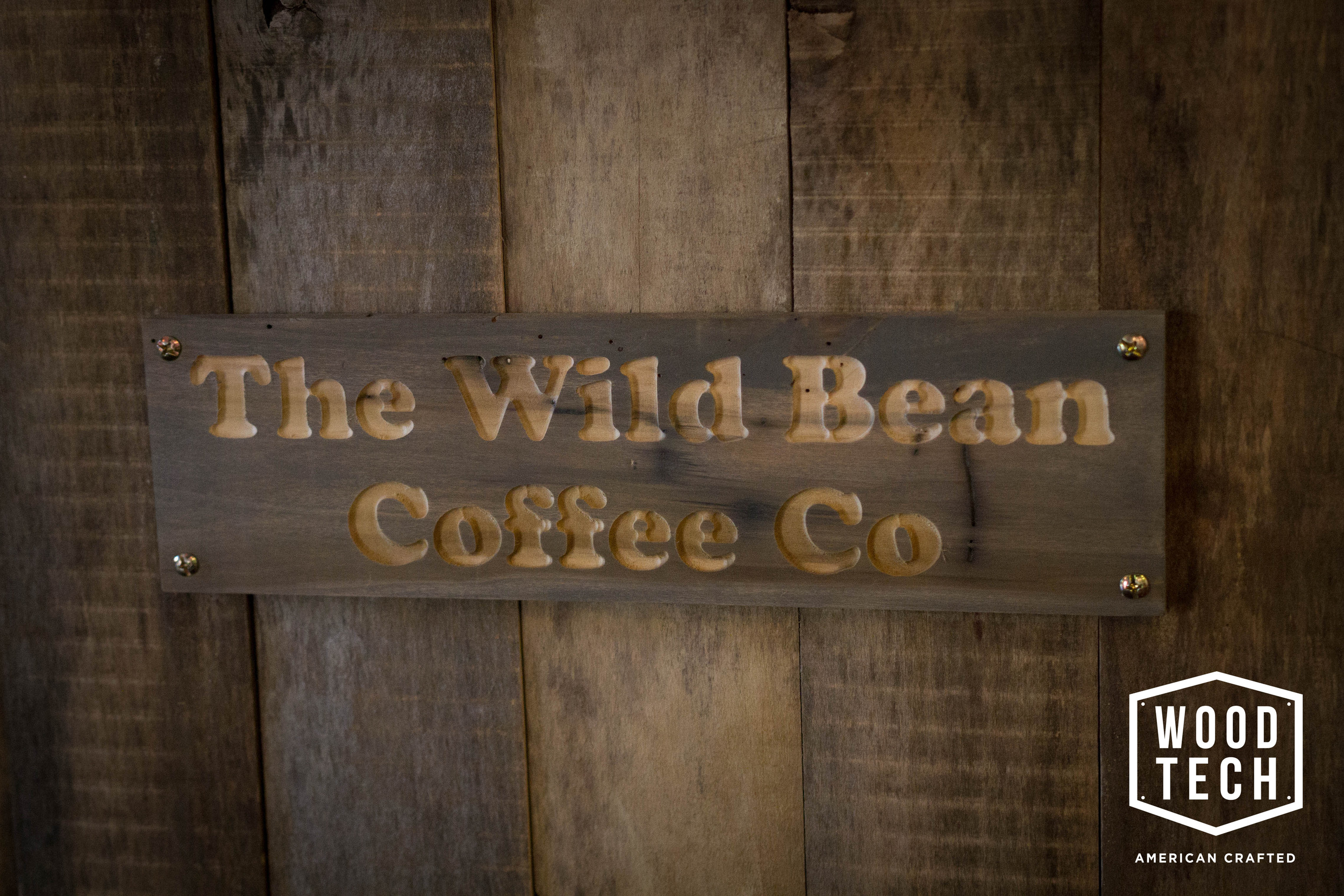 Routed Wood Sign for Wild Bean Coffee