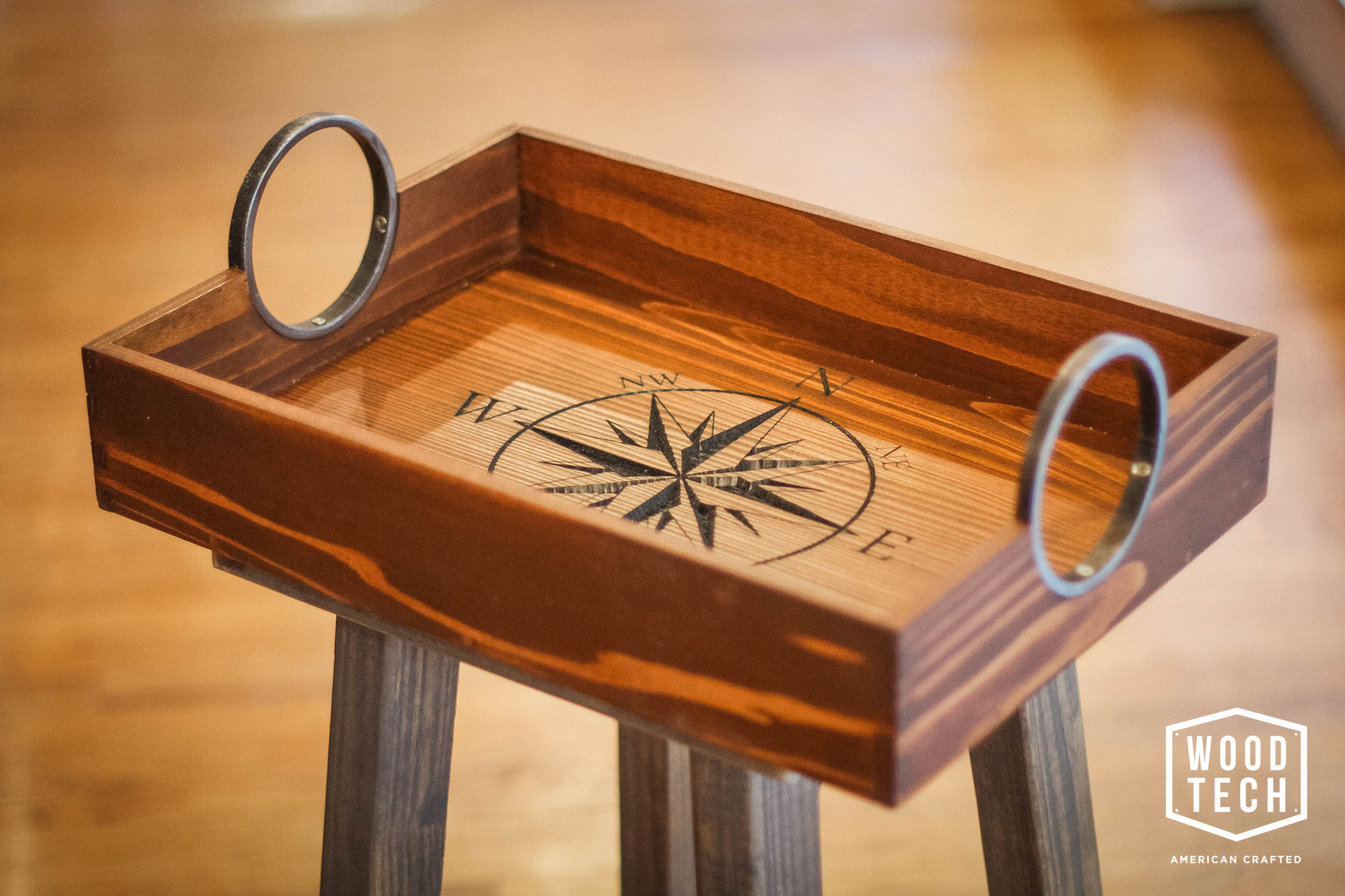 Custom Wood Tray with Routed Compass Design
